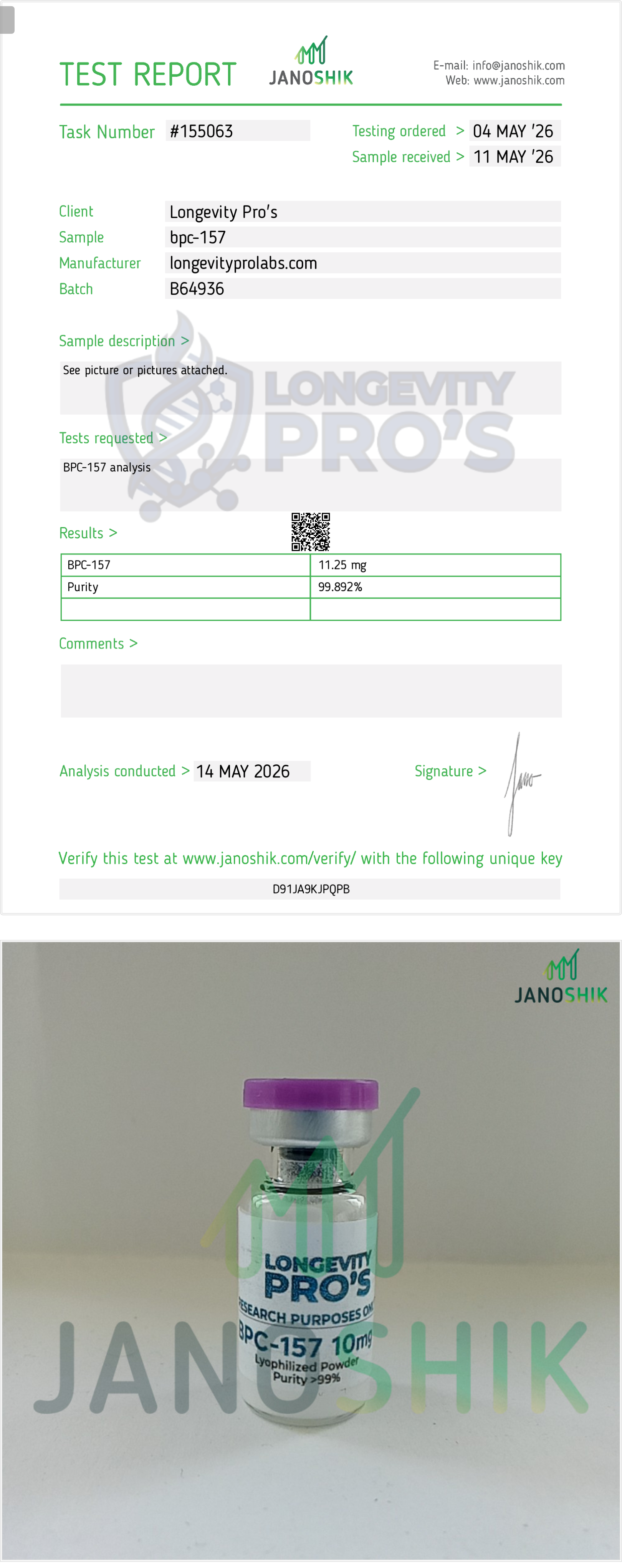 BPC-157 · Janoshik Analytical Test Report