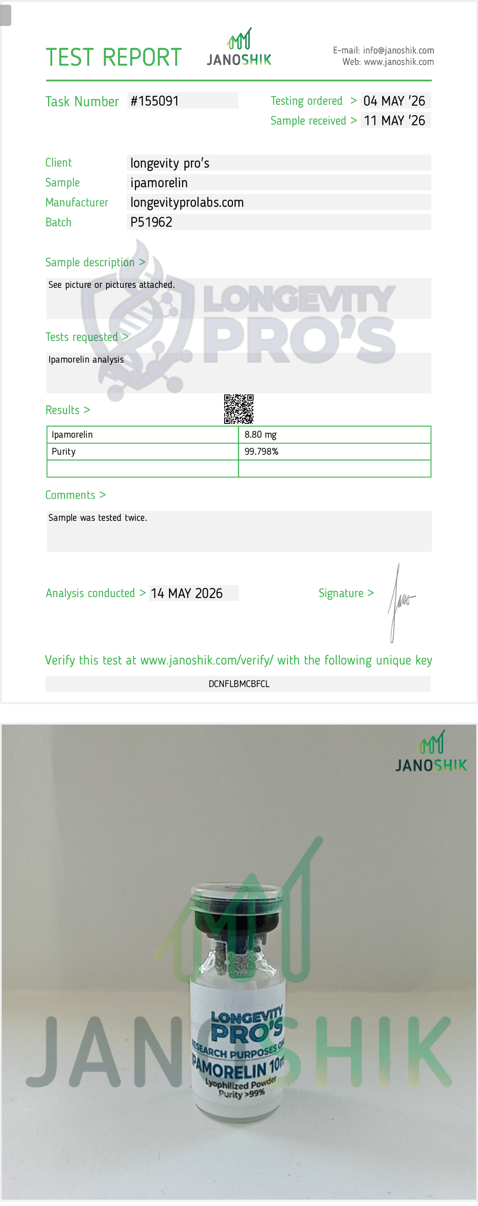 Ipamorelin · Janoshik Analytical Test Report