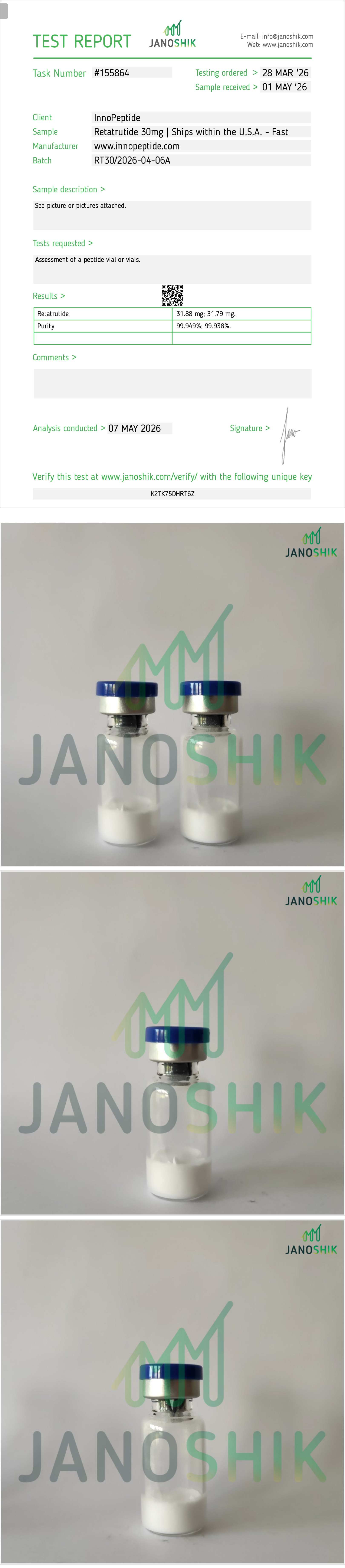 Retatrutide · Janoshik Analytical Test Report